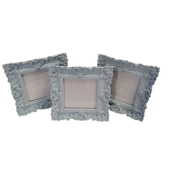Laura Ashley Blue Ornate Picture Frame Set 4x4 Rocco Style Resin Baby Wedding - Picture 1 of 8